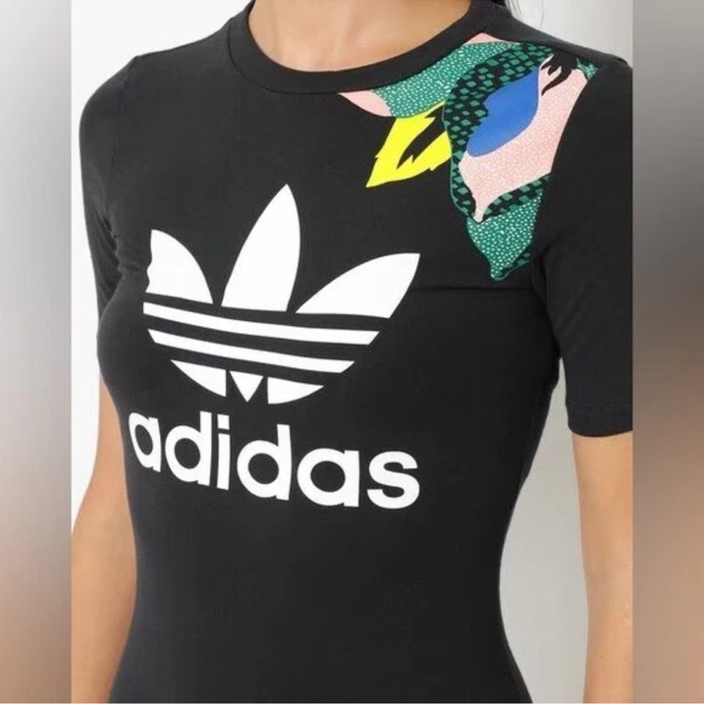 Adidas HER Studio London t-shirt Black Dress with Vibrant Floral Design - Picture 3 of 7